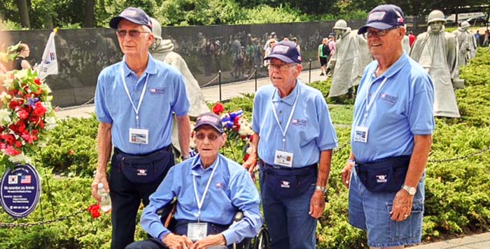Pictured from left to right: Art Smith, Dallas Matthews, Homer Smith and Ken Choate at the Korean War Memorial.